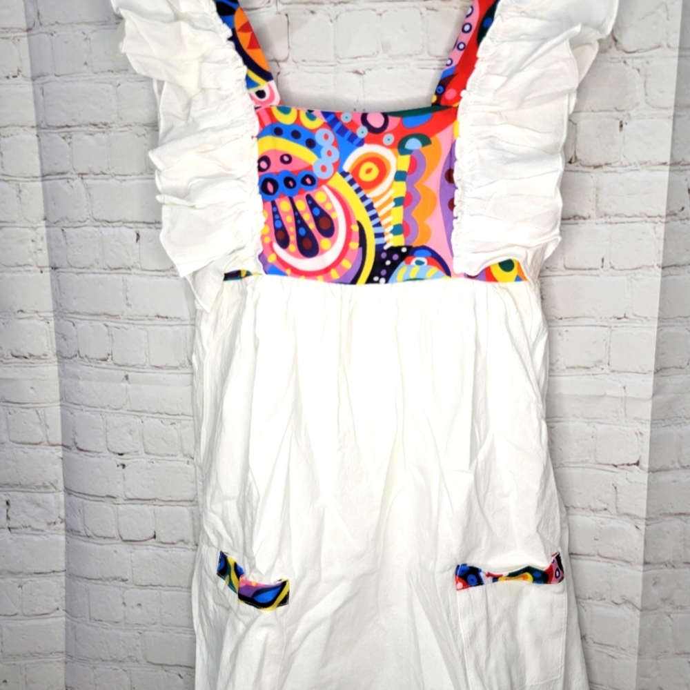 Cream and Printed Ruffle Strap Dress